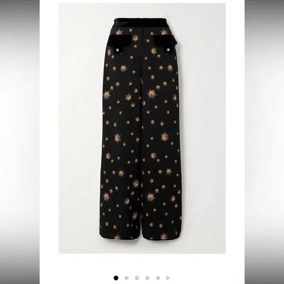 Camilla velvet trimmed printed woven flare pants - Picture 2 of 6